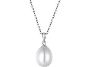 Mabella Freshwater Cultured White Tear Drop Pearl Pendant Necklace, Sterling Silver 18"