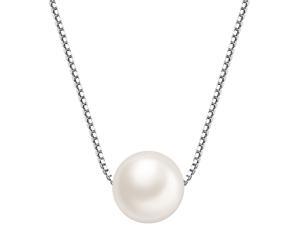 Mabella Freshwater Cultured 8mm AAA White Single Pearl Pendant Necklace - 18" Sterling Silver with Free Earrings