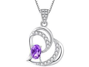 Natural Amethyst Double Hearts Sterling Silver Pendant Necklace