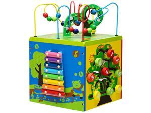 5-in-1 Wooden Activity Cube Toy Educational Learning Bead Maze w/ Rotatable Base 5-in-1 Wooden Activity Cube Toy Educational Learning Bead Maze w/ Rotatable Base