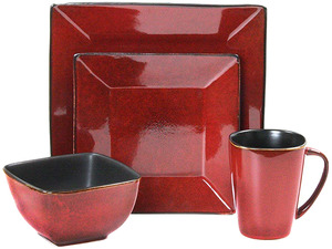 Elama Harland Loft 16 Piece Dinnerware Set, Red & Black