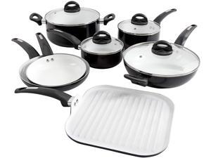 Oster 107307.11 Herstal 11 Piece White Ceramic Interior Aluminum Cookware Set, Black Oster 107307.11 Herstal 11 Piece White Ceramic Interior Aluminum Cookware Set, Black