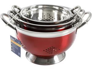 OSTER Metaline 3 Pack Asian Colander - Round - Metallic Red - Stainless Steel - 0.4 mm OSTER Metaline 3 Pack Asian Colander - Round - Metallic Red - Stainless Steel - 0.4 mm