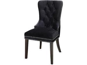 Button-Tufted Velvet Chair, Black (Set of 2)