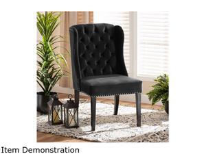 Velvet Button-Tufted Wingback Dining Chair, Black