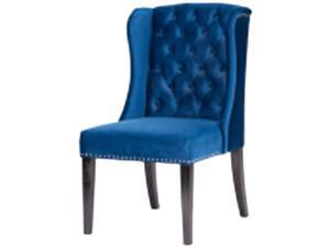 Velvet Button-Tufted Wingback Dining Chair, Navy Blue