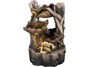 Hi-Line Gift Tree Trunk Fountain with 3 Leaves & LED
