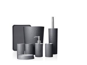 Rosewill Bathroom Accessories 8-Piece Set – Trash Can, Toilet Brush with Holder, Lotion Dispenser, Toothbrush Holder, 2 Toothbrush Cups, Soap Dish & Tray - Gray
