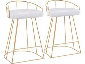 LumiSource B26-CNRY AU+VW2 Canary Counter Stool - Set Of 2 Gold Metal, White Velvet Fabric
