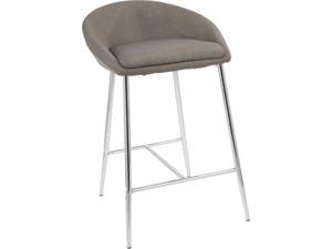 LumiSource Matisse 26 in. Chrome and Grey Fabric Upholstered Counter Stool (Set of 2)