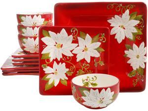Gibson Laurie Gates Pleasant Poinsettia 12 Piece Dinnerware Set, Red (Christmas Dishes) Gibson Laurie Gates Pleasant Poinsettia 12 Piece Dinnerware Set, Red (Christmas Dishes)