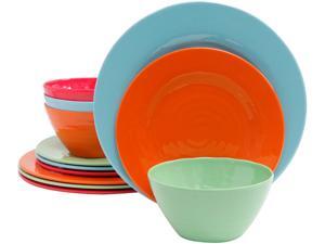Gibson Brist 12 Piece Melamine Dinnerware Set, Assorted Colors