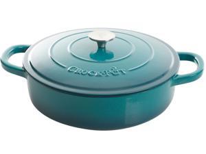 Crock Pot Artisan 5 Quart Round Enameled Cast Iron Braiser Pan with Lid, Teal Crock Pot Artisan 5 Quart Round Enameled Cast Iron Braiser Pan with Lid, Teal