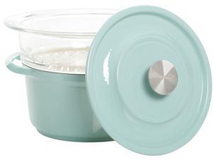 Gibson Kenmore Oak Park 3 Quart Casserole with Lid and Glass Steamer Insert, Sky Blue Gibson Kenmore Oak Park 3 Quart Casserole with Lid and Glass Steamer Insert, Sky Blue