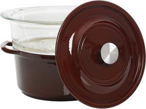 Gibson Kenmore Oak Park 3 Quart Enameled Cast Iron Casserole with Lid and Glass Steamer Insert, Red Gibson Kenmore Oak Park 3 Quart Enameled Cast Iron Casserole with Lid and Glass Steamer Insert, Red