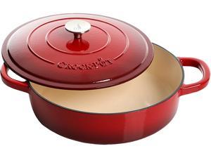 Crock Pot Artisan 5 Quart Round Enameled Cast Iron Braiser Pan with Lid, Scarlet Red Crock Pot Artisan 5 Quart Round Enameled Cast Iron Braiser Pan with Lid, Scarlet Red