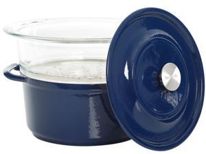 Kenmore Oak Park 3 Quart Enameled Cast Iron Casserole with Lid and Glass Steamer Insert, Blue Kenmore Oak Park 3 Quart Enameled Cast Iron Casserole with Lid and Glass Steamer Insert, Blue