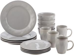 Rachael Ray Cucina Dinnerware 16-Piece Stoneware Dinnerware Set, Sea Salt Grey