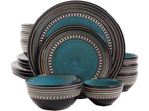 Gibson Overseas Cafe Versailles 16 Piece Double Bowl Dinnerware Set, Blue