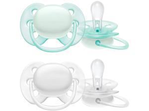 Philips Avent Ultra Soft Pacifier, 0-6 months, Arctic White / Green, 4 pack, SCF214/40