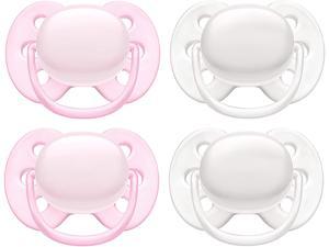 Philips Avent Ultra Soft Pacifier, 0-6 months, Arctic White / Pink, 4 pack, SCF214/41
