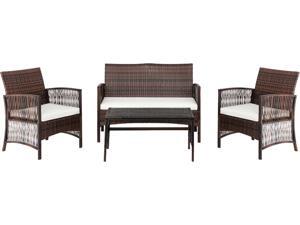 4-Piece Outdoor Patio Conversation Set,PE Wicker with Cushions 4-Piece Outdoor Patio Conversation Set,PE Wicker with Cushions