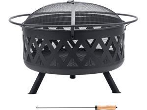 CO-Z 30-Inch Outdoor Fire Pit | Large Round Wood Burning Fire Pit | Cross Weave Portable Fire Pit for Outside Patio Backyard Camping Bonfire More with BBQ Grill, Screen, Poker, Waterproof Cover