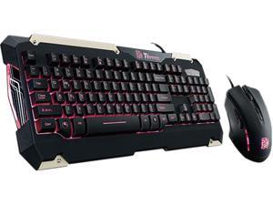 Tt eSPORTS Commander Gaming Gear Combo (Red Light) - USB Cable Keyboard - Black - USB Cable Mouse - Optical - 2400 dpi - 6 Button - Scroll Wheel - QWERTY - Black - Symmetrical - Compatible w/ Computer