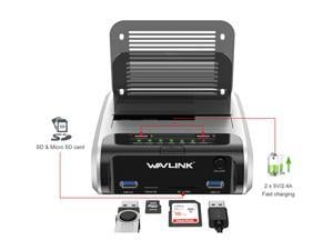 Wavlink X-MAN USB 3.0 to SATA Dual-Bay Hard Drive Docking Station with Offline Clone & UASP, 2 USB 3.0 Port, 2 Fast Charging Port, SD & Micro SD Card Reader, 7 LED Indication, for 2.5"/3.5" HDD SSD