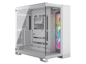 CORSAIR iCUE LINK 6500X RGB Mid-Tower Dual Chamber PC Case – White – Two Tempered Glass Panels – 3x  RX120 RGB Fans Included