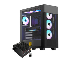 Rosewill FBM-X7 Black ATX Mid Tower Case - Hinged Tempered Glass Side Panel, High Airflow, 4 x PWM ARGB Fans, Pre-Installed 650W 80+ Gold Power Supply