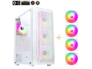 SAMA SAMA-Z4 White Steel / Tempered Glass ATX Mid Tower Computer Case w/ 4 x 120mm ARGB LED Fans (Pre-Installed)