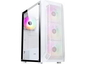 SAMA SAMA-Z4 White Steel / Tempered Glass ATX Mid Tower Computer Case w/ 4 x 120mm ARGB LED Fans (Pre-Installed)