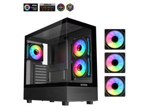 Sama Neview 4361 Black Dual USB3.0 and Type C Tempered Glass ATX Mid Tower Gaming Computer Case w/ 3 x 120mm ARGB Fans (2 x MB Side, 1 x Rear) Pre-Installed