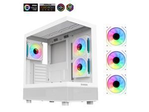 Sama Neview 4361 White Dual USB3.0 and Type C Tempered Glass ATX Mid Tower Gaming Computer Case w/ 3 x 120mm ARGB Fans (2 x MB Side, 1 x Rear) Pre-Installed