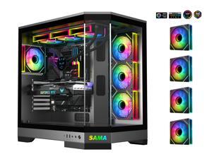 Sama 3021-Black Dual USB3.0 and Type C Tempered Glass ATX Full Tower Gaming Computer Case w/ 4 x 120mm ARGB Fans (3 x MB Side, 1 x Rear) Pre-Installed