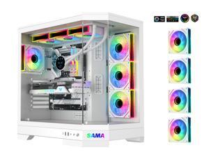 Sama 3021-White Dual USB3.0 and Type C Tempered Glass ATX Full Tower Gaming Computer Case w/ 4 x 120mm ARGB Fans (3 x MB Side, 1 x Rear) Pre-Installed