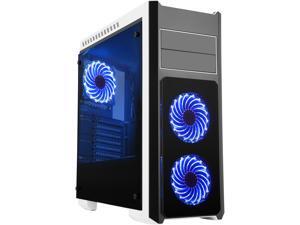 DIYPC DIY-TG8-BW Black Dual USB3.0 Steel/ Tempered Glass ATX Mid Tower Gaming Computer Case w/Tempered Glass Panels (Front, Top and Both Sides) and Pre-Installed 3 x Blue 33LED Light Fan DIYPC DIY-TG8-BW Black Dual USB3.0 Steel/ Tempered Glass ATX Mid Tower Gaming Computer Case w/Tempered Glass Panels (Front, Top and Both Sides) and Pre-Installed 3 x Blue 33LED Light Fan