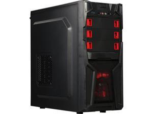 DIYPC Solo-T2-R Black USB 3.0 ATX Mid Tower Gaming Computer Case with 2 x Red Fans (1x 120mm LED fan x front, 1x 120mm fan x rear) Pre-installed