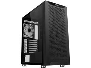 DIYPC IDX7-BK-ARGB Black Steel / Tempered Glass ATX Mid Tower Computer Case with 4 x 120mm Halo ARGB LED Fans Pre-Installed