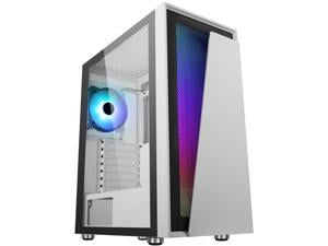 DIYPC IDX1-W-ARGB White Steel / Tempered Glass ATX Mid Tower Computer Case with 1 x 120mm Halo ARGB LED Fan Pre-Installed