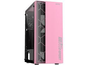 DIYPC DIY-S08-PINK Pink USB3.0 Steel / Tempered Glass ATX Mid Tower Computer Case, 1 x 120mm Fan x Rear (Pre-Installed)