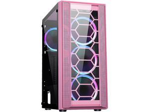 DIYPC Rainbow-Flash-F4-P Pink USB 3.0 Steel / Tempered Glass ATX Mid Tower Computer Case, 4 x 120mm Autoflow Rainbow LED Fans (Pre-Installed)