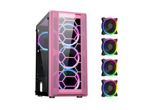 DIYPC Rainbow-Flash-F4-P Pink USB 3.0 Steel / Tempered Glass ATX Mid Tower Computer Case, 4 x 120mm Autoflow Rainbow LED Fans (Pre-Installed)