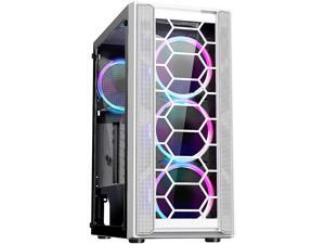 DIYPC Rainbow-Flash-F4-W White Steel / Tempered Glass ATX Mid Tower Computer Case, 4 x 120mm Autoflow Rainbow LED Fans (Pre-Installed)
