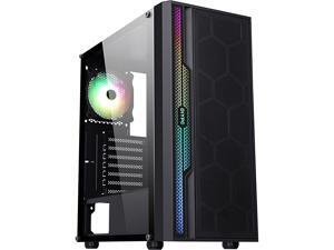 DIYPC G1-BK-ARGB Black USB3.0 Steel/ Tempered Glass ATX Mid Tower Gaming Computer Case w/ Addressable RGB LED Strip on Front Panel, 1 x120mm ARGB LED Fan x Rear