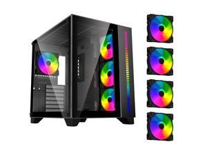 DIYPC ARGB-Q10-BK Black USB3.0 ATX Mid Tower Gaming Computer Case w/ Frameless Dual Tempered Glass Panel and 4 x ARGB 120mm Fans (Pre-Installed), Support 360mm AIO