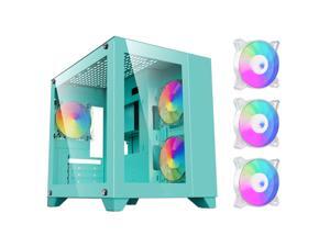 DIYPC ARGB-Q3.v2-Green USB3.0 Tempered Glass Micro ATX Green Gaming Computer Case w/ Dual Tempered Glass Panel and 3 x ARGB Fans (Pre-Installed)
