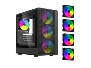 DIYPC ARGB-R1-BK Black USB3.0 /Type C Micro ATX Gaming Computer Case w/ Tempered Glass Panel and 4 x ARGB 120mm Fans (Pre-Installed)