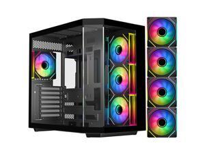 DIYPC ARGB-N3-BK Black USB3.0/ Type C Tempered Glass E-ATX /ATX Gaming Computer Case w/ 3 x Tempered Glass Panel and 4 x ARGB PWM Fans (Pre-Installed). Support  BTF Back Plug MB